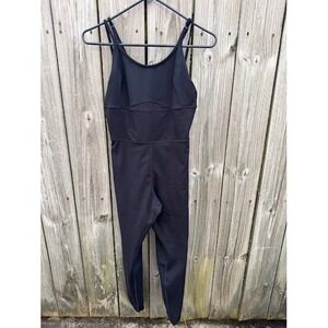 Athleisure Yoga Gym Lovesoft Jumpsuit Medium Black Strappy Cutout Activewear
